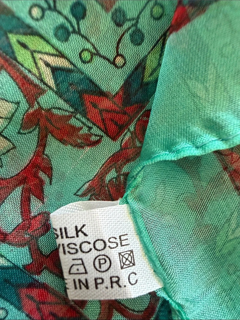 Light Teal Floral Silk  and viscose Scarf